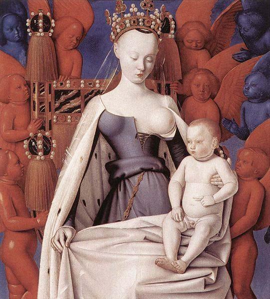 Jean Fouquet right wing of Melun diptychVirgin and Child Surrounded by Angels Showing Charles VII mistress Agnes Sorel oil painting picture
